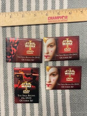 Star Wars Promotional DVD Pinback Buttons in Red and Gold